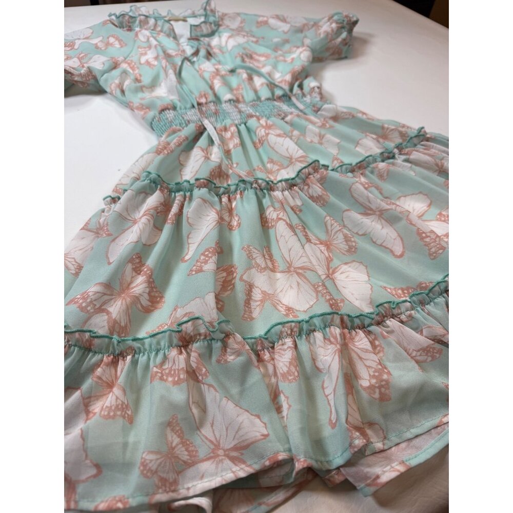 Altard State Butterfly Print Mint Ruffled Dress Size M Polyester (HH224) - Picture 10 of 10
